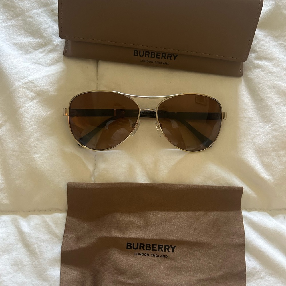 Burberry Gold Aviator Sunglasses with Brown Lenses-prescription lens